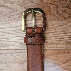 Jones New York 1.25" Wide Brown Leather Belt with Brass Buckle, 34.5" Long